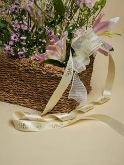 Basket bouquet with pink daisey and white lily thumbnail 3