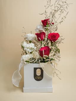 Red rose with white canations boquet with dry flower box boquet thumbnail 3